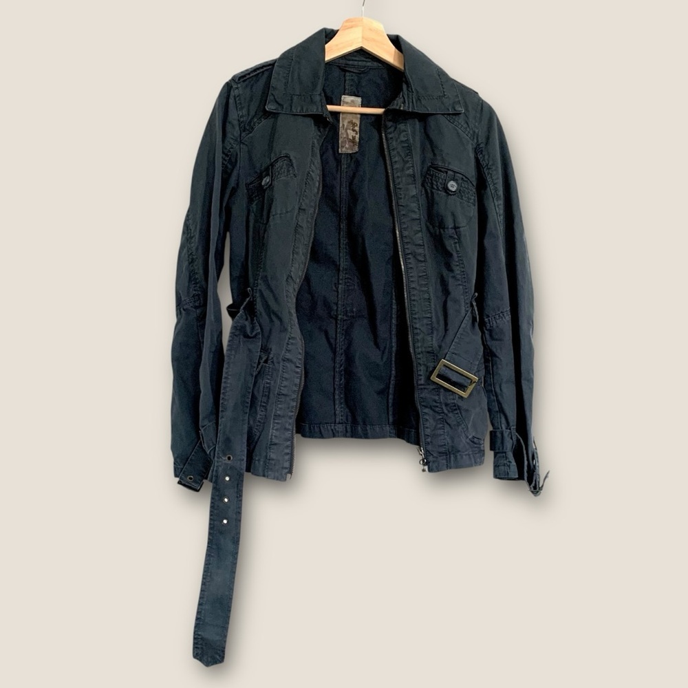 Hot Girls S navy blue belted contemporary structured cotton cropped trench coat​
